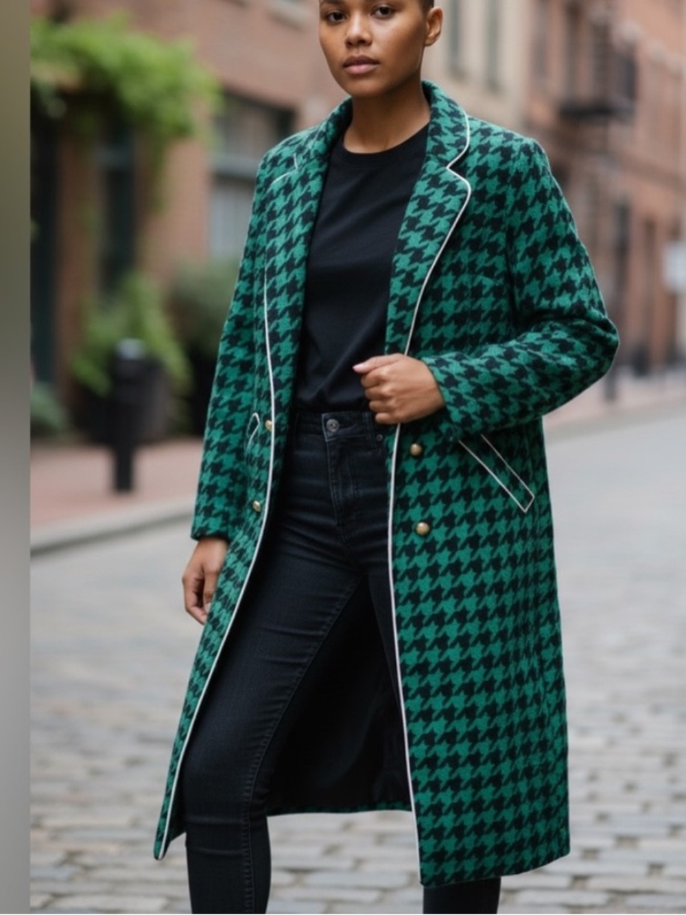By Egreis Women’s Green Houndstooth Long Coat/dress